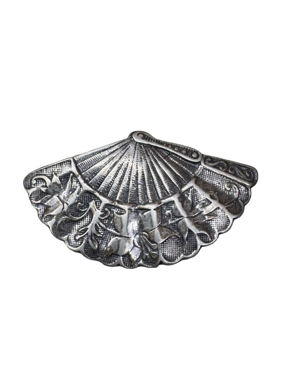 Vintage Sterling Silver .925 Fan Brooch Pendant Pin Detailed Floral Engravings